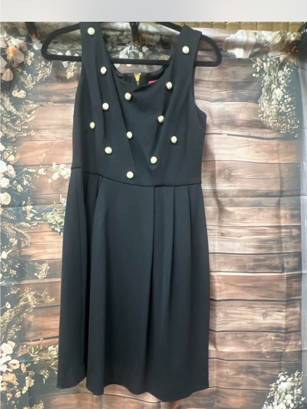 Betsey Johnson Black Sleeveless Dress with Pearl Accents